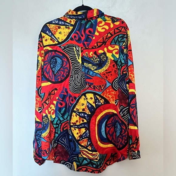 Oversized Multi-Colored Casual Button Down Shirt with Psychedelic Pattern - Picture 1 of 6